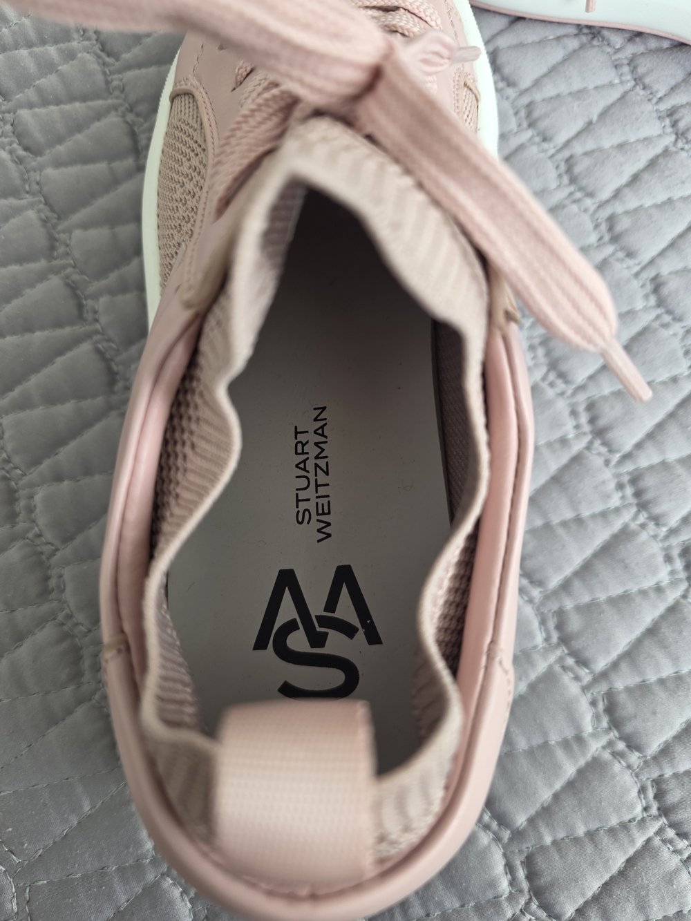Stuart Weitzman Blush Pink Knit-Panel Women’s Sneakers - Picture 3 of 8